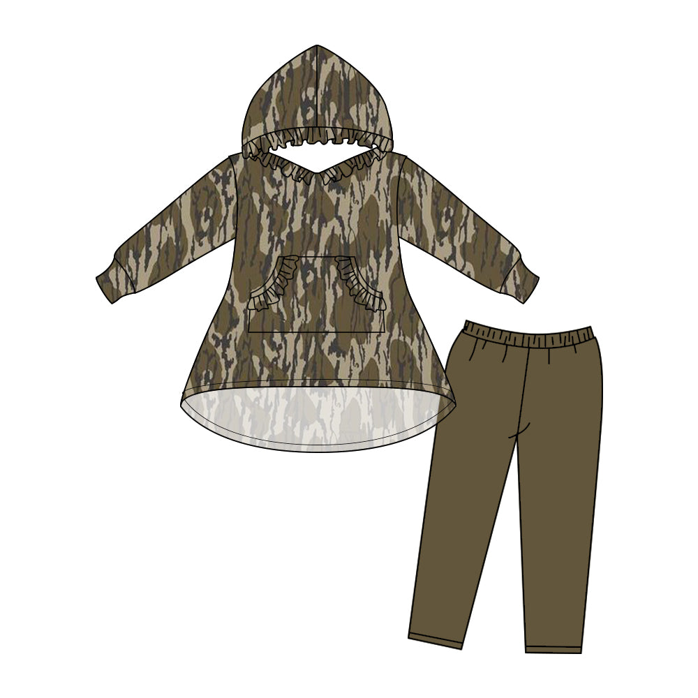 7.9 custom each style moq 5eta 4-6week camouflage green hooded long sleeve pants baby girls sets