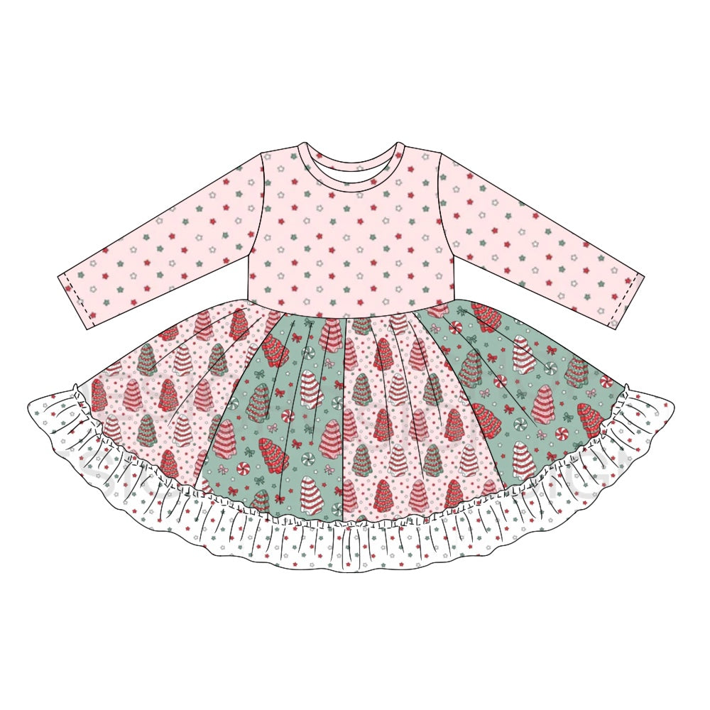 6.23 custom each style moq 5eta 4-6week baby girls clothes Christmas pink long sleeve girls dress