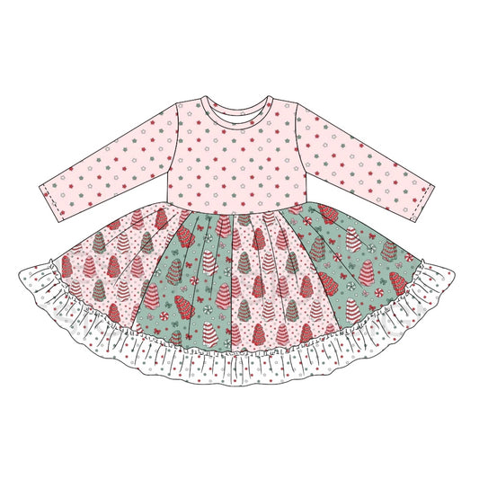 6.23 custom each style moq 5eta 4-6week baby girls clothes Christmas pink long sleeve girls dress
