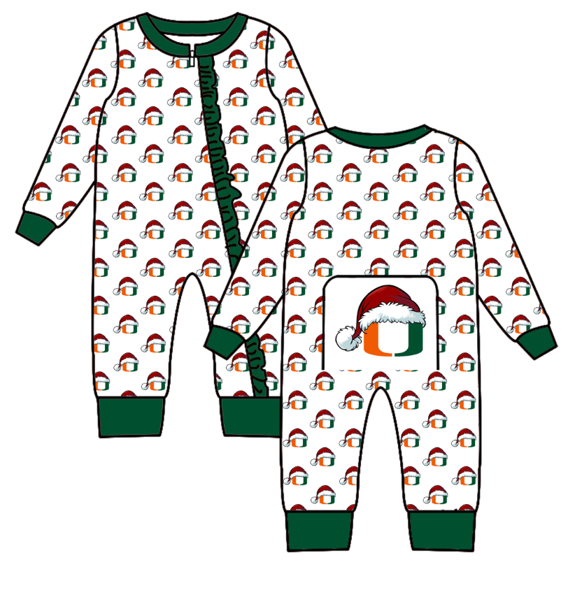 Custom moq 5 eta 6-8weeks  Christmas hat magnet orange green team long sleeve girls  romper