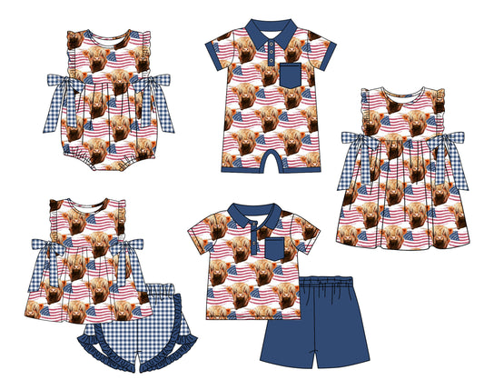 11.23 custom each style moq 5eta 4-6week Sibling Sister 4th of july alpine baby girl short sleeve shorts sets and sets 2 and girls romper and boy romper and dress match design