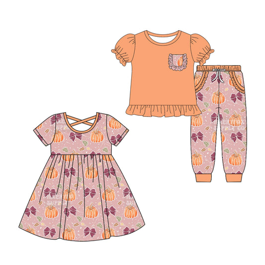 4.28 custom each style moq 5eta 4-6week Sibling Sister pumpkin baby girl pants sets and dress match family design