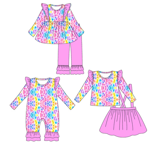 25.6.4 custom each style moq 5eta 4-6week Sibling Sisters leopard baby girl long sleeve pants sets and dress and rompers match family design
