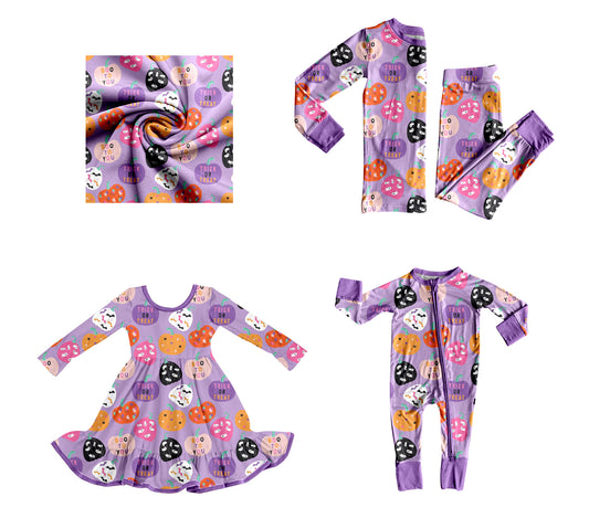 25.8.13 custom each style moq 5eta 4-6week Sibling Sisters pumpkin purple baby girl long sleeve pants sets and dress and rompers match family design