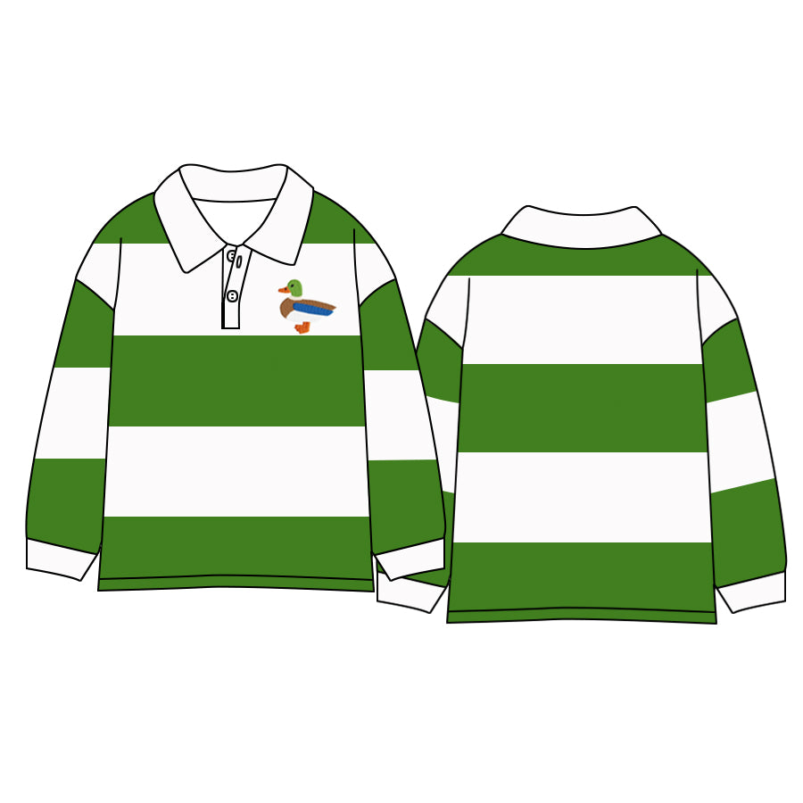 8.15 custom each style moq 5 eta 4-6week baby boys clothes ducks green white striped long sleeve top