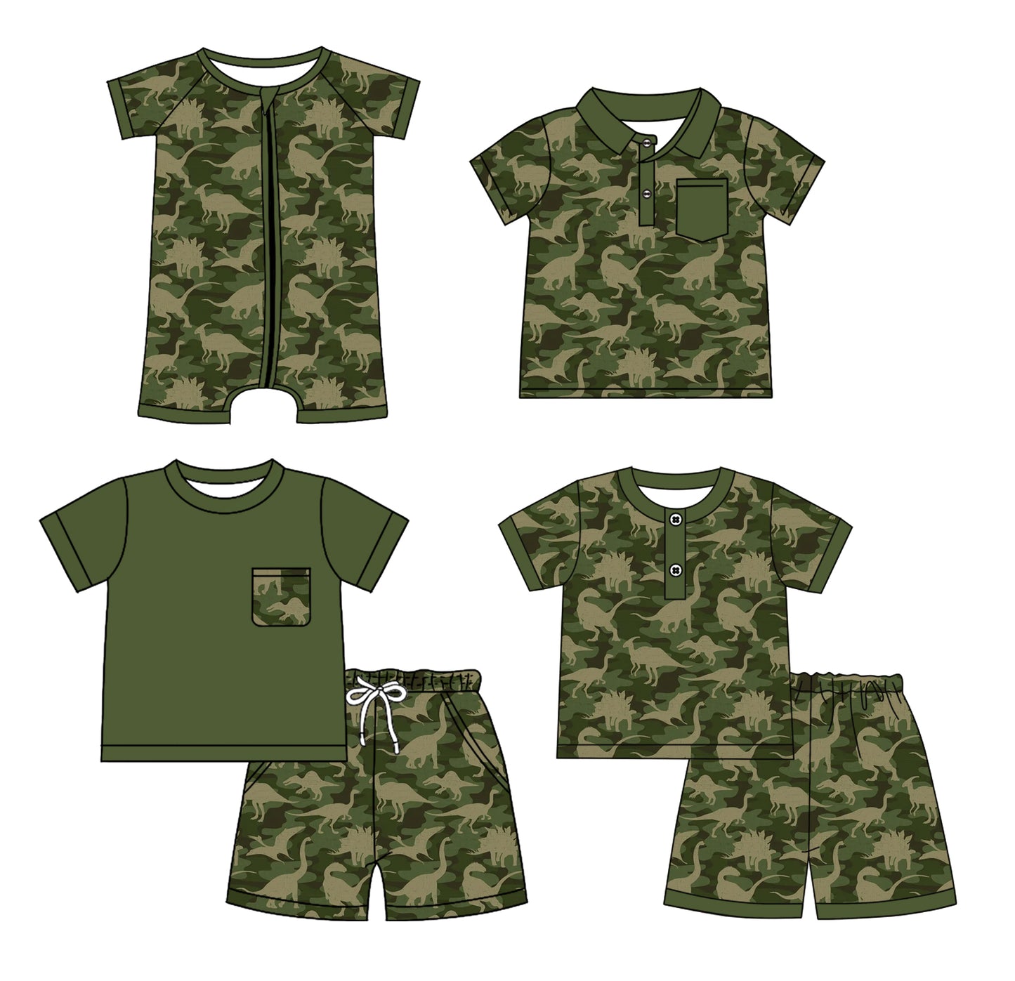 3.20 custom each style moq 5eta 4-6week Sibling Sister dinosaur camouflage baby girl sets 1 and sets 2 and boy rompers and top match family design
