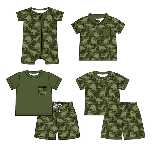 3.20 custom each style moq 5eta 4-6week Sibling Sister dinosaur camouflage baby girl sets 1 and sets 2 and boy rompers and top match family design