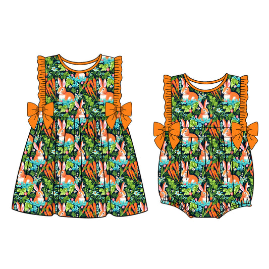 25.11.11 custom each style moq 5 eta 6-8week Sibling Sister bunny baby short sleeve romper and dress match design