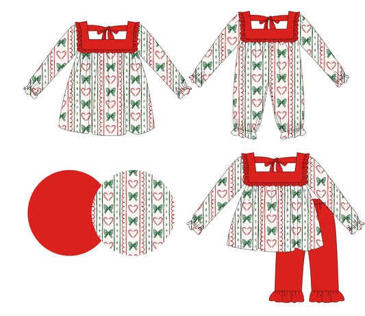 25.5.16 custom each style moq 5eta 4-6week Sibling Sisters love bow baby girl long sleeve pants sets and dress and rompers match family design