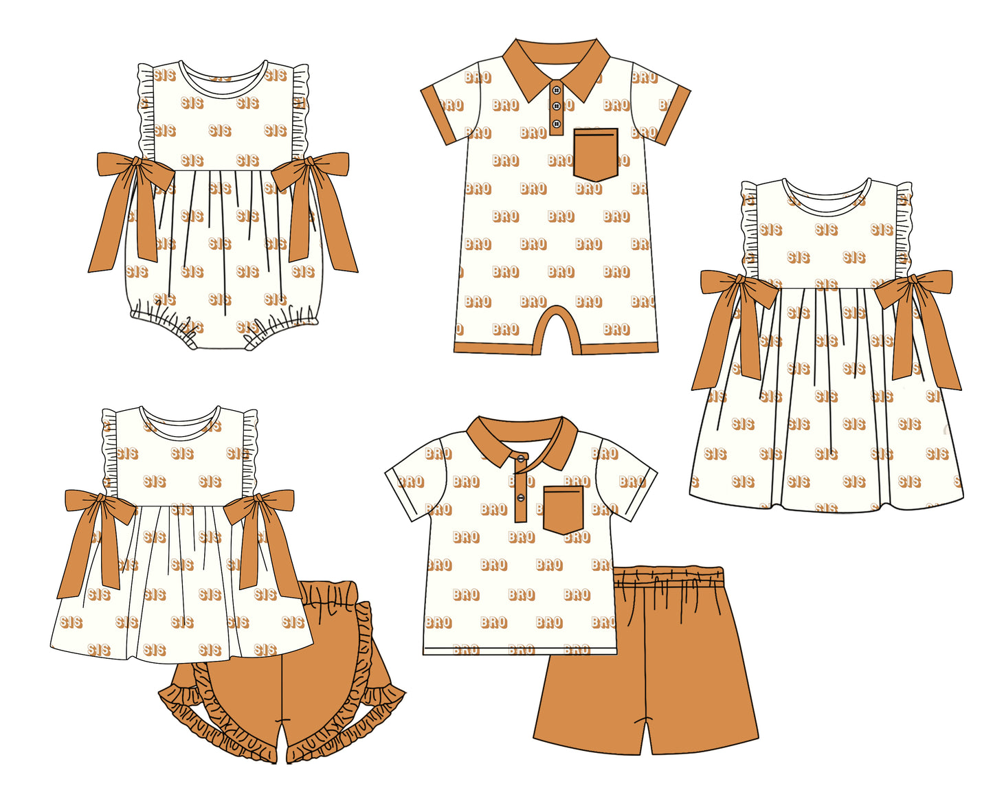 11.20 custom each style moq 5eta 4-6week Sibling Sister SIS baby girl short sleeve shorts sets and sets 2 and girls romper and boy romper and dress match design