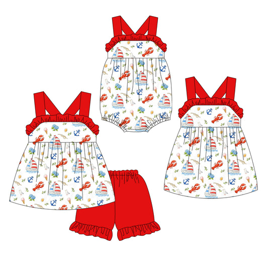 3.14 Custom moq 5 mix size Sibling Baby Girl's 4th of July Sleeveless Top And Shorts Set Cute Romper Dress for Summer