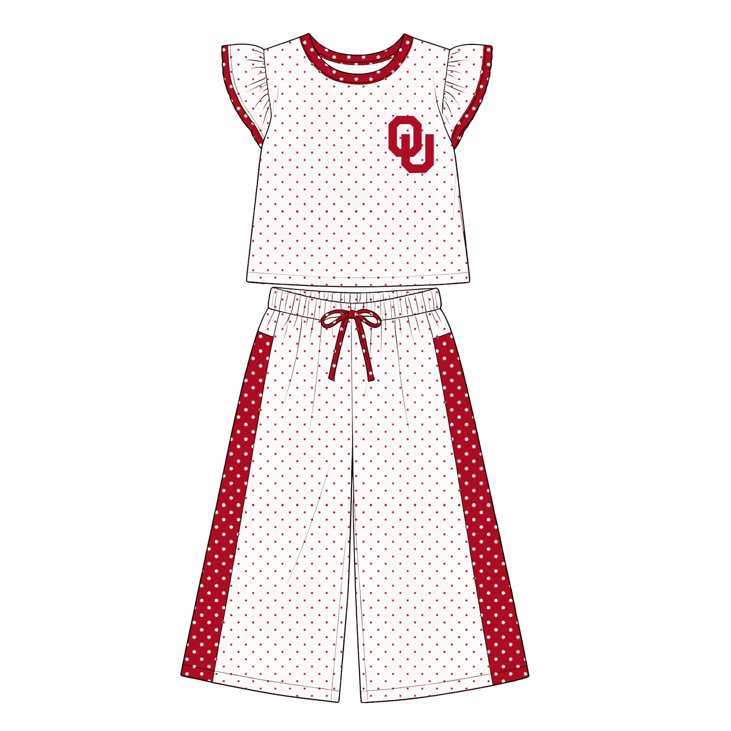 custom moq 5 mix size XRCXF071402 Baby Girls Polka Dot Print Flutter Sleeve Top Bell Bottom Flare Pants Team Clothes Set