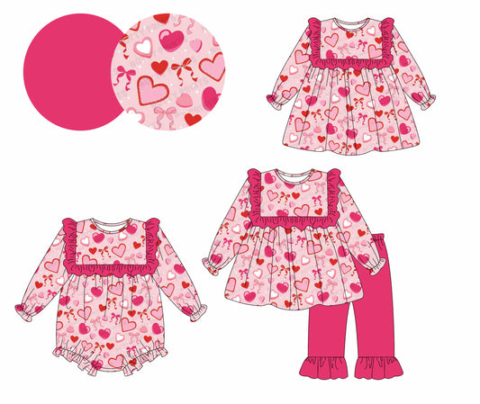 25.9.3 custom each style moq 5eta 4-6week Sibling Sisters love bow baby girl long sleeve pants sets and dress and rompers match family design
