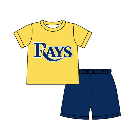 Custom moq 5 mix size milk silk summer teams Baby Boy's yellow Short-Sleeved O-Neck Top And solid color Shorts Set