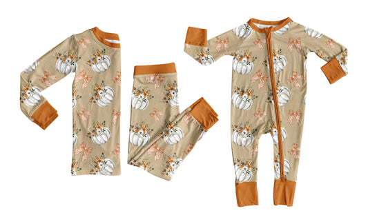 25.7.22 custom each style moq 5eta 4-6week Sibling Sister pumpkin bow baby boy long sleeve pants sets and rompers match family design