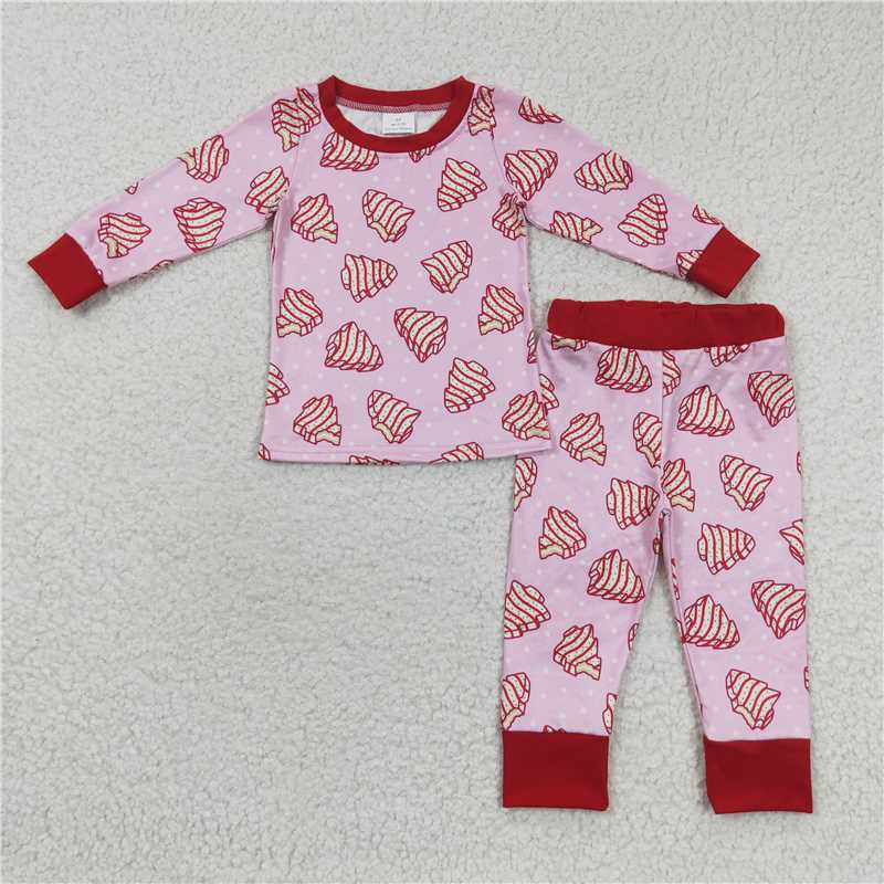 Baby boys Christmas style Christmas tree cookie print white polka dot pink Family Series Siblings Set