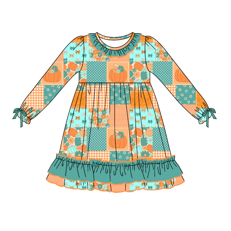 8.3 custom each style moq 5eta 4-6week Sibling Sister pumpkin baby girls sets and dress and rompers match family design