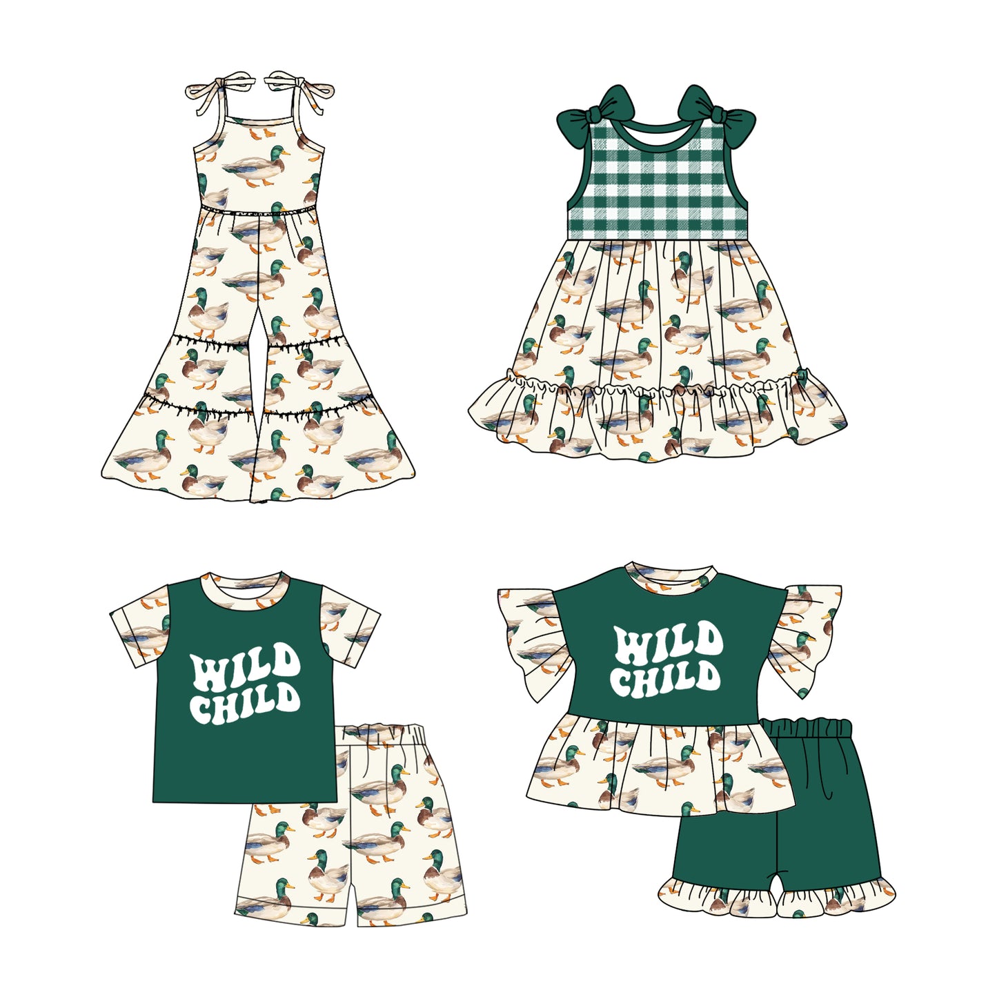 2.19 custom each style moq 5eta 4-6week Sibling Sister duck baby girl sets and dress and jumpsuit match family design