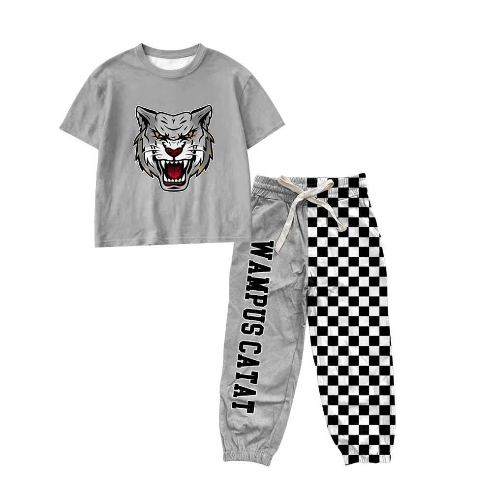 custom moq 5 mix size MSD070608 Baby Kids Short Sleeve Shirt Checked Long Pants Casual Set