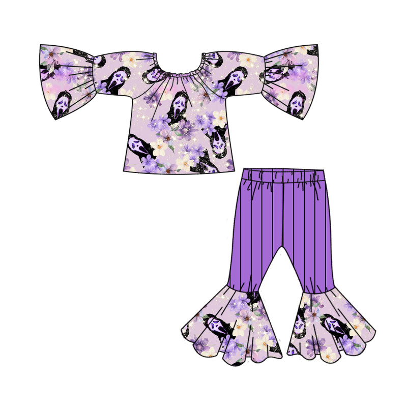 6.27 custom each style moq 5eta 4-6week Sibling Sister ghost purple baby girls sets and dress match family design