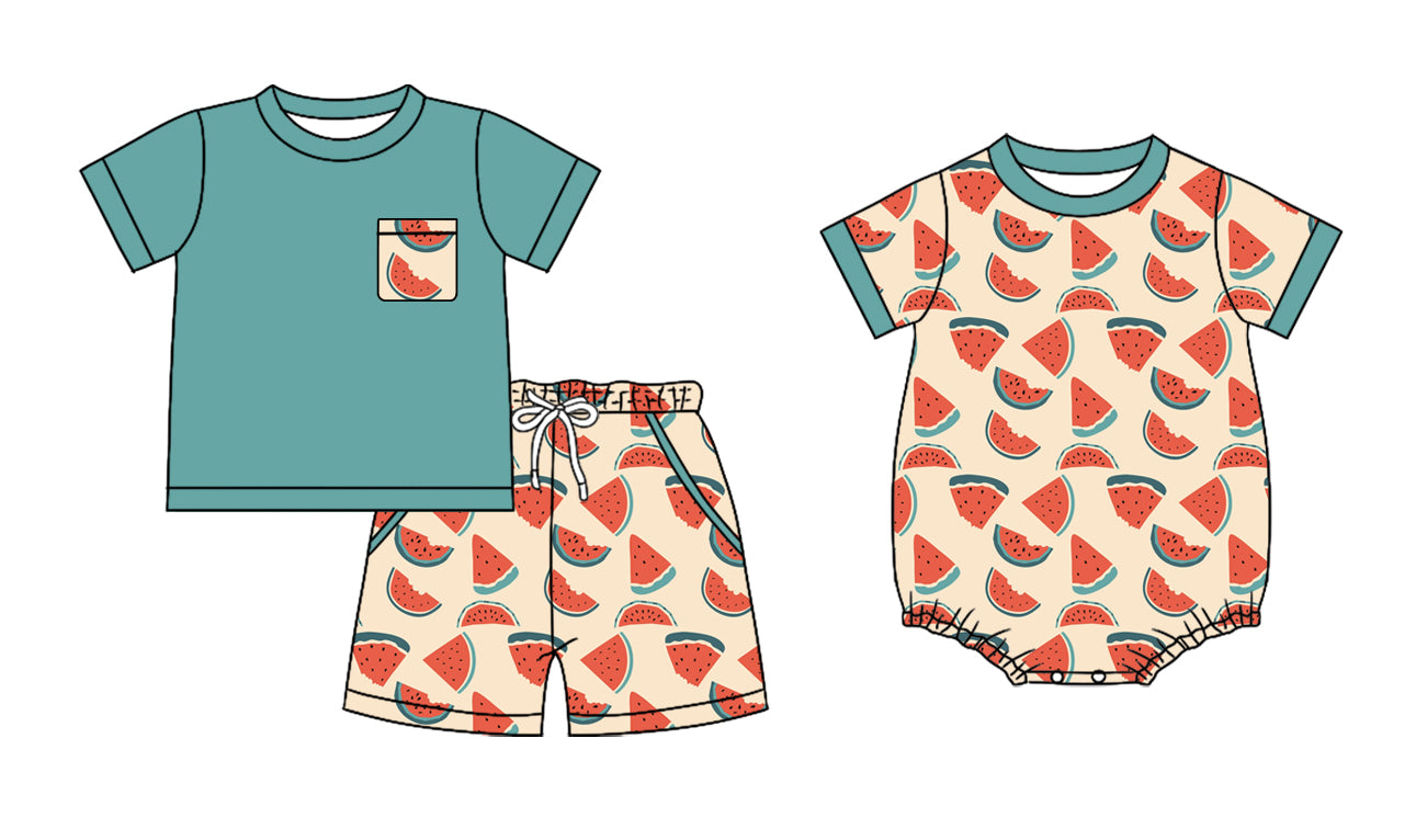 25.12.26 custom each style moq 5 eta 6-8week Sibling Sister watermelon baby short sleeve romper and sets match design