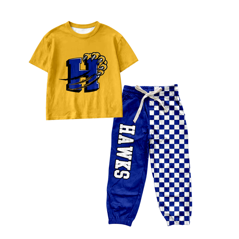 custom moq 5 mix size MSD070908 Baby Kids Short Sleeve Shirt Plaid Patchwork Long Pants Casual Set