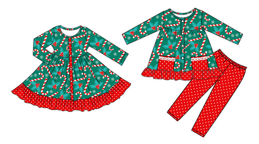 25.8.16 custom each style moq 5eta 4-6week Sibling Sisters Christmas bow baby girl long sleeve pants sets and dress match family design