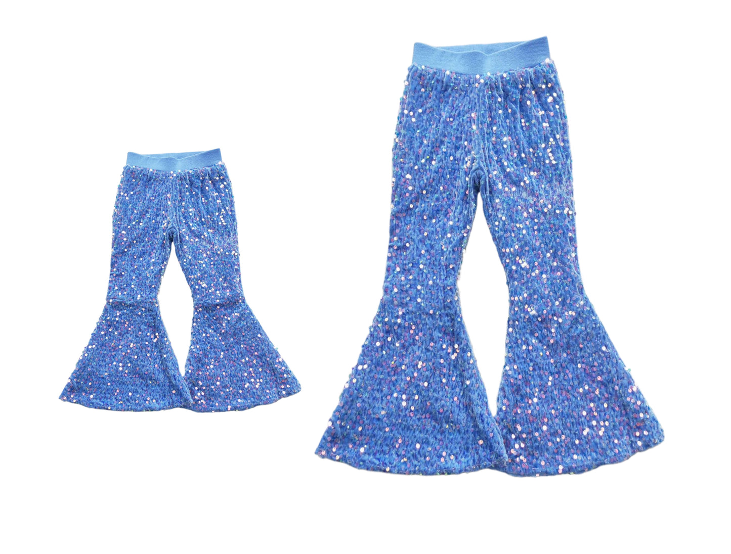 7.4 custom each style moq 5eta 4-6week blue sequined kids pants and adult pants