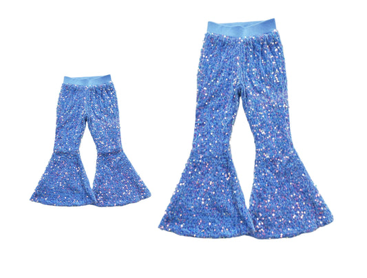 7.4 custom each style moq 5eta 4-6week blue sequined kids pants and adult pants