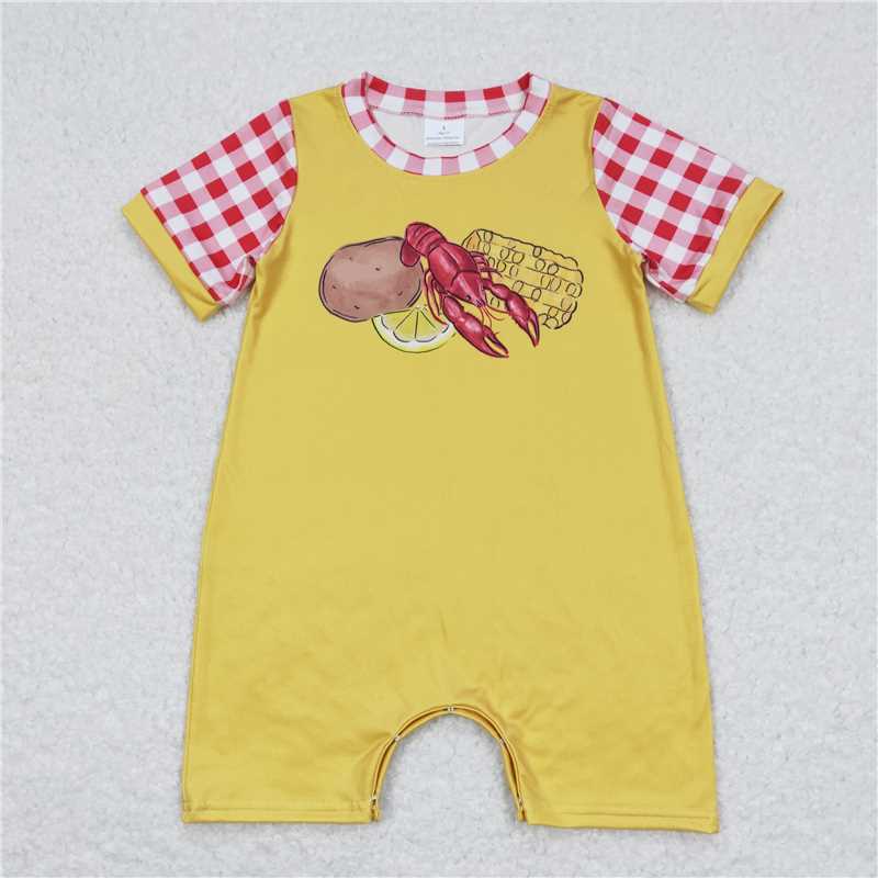 Baby Kids Potato Lemon Peanut Corn prints yellow Sibling Rompers Clothes Set