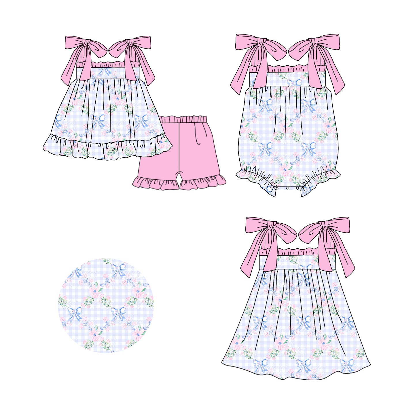 11.15 custom each style moq 5eta 4-6week Sibling Sister floral bow baby girl short sleeve shorts sets and dress and rompers match family design