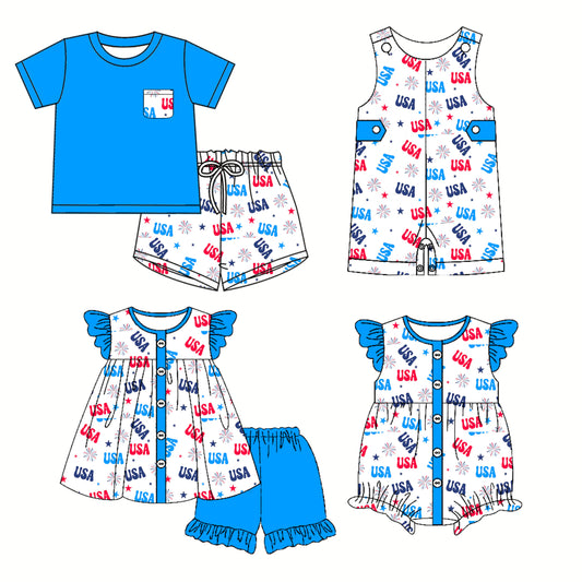 3.31 custom each style moq 5eta 4-6week Sibling Sister USA baby girl short sleeve shorts sets and sets 2 and boy romper and girl romper match design