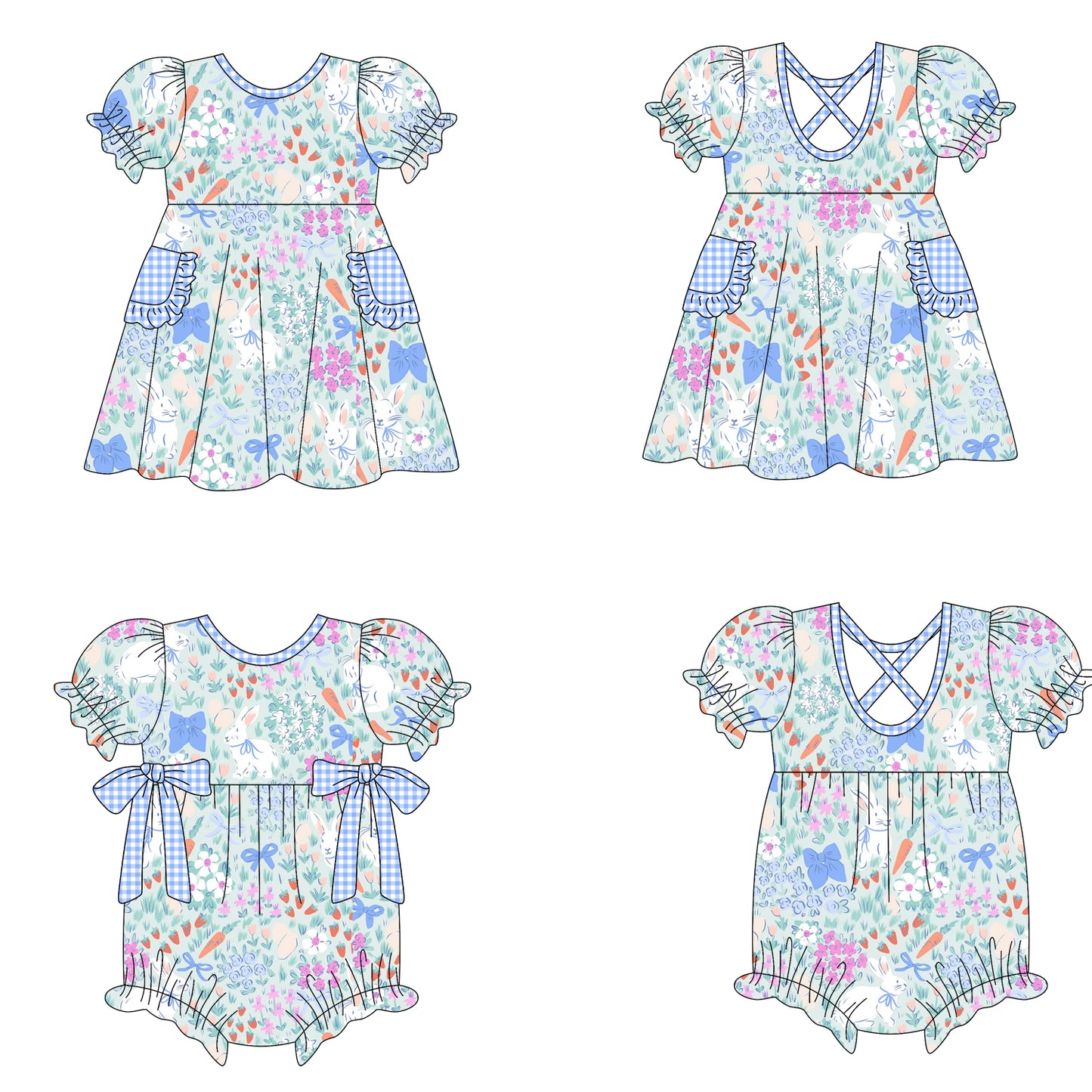 25.10.9 custom each style moq 8 eta 6-8week Sibling Sisters bunny bow floral baby girl short sleeve dress and romper match family design