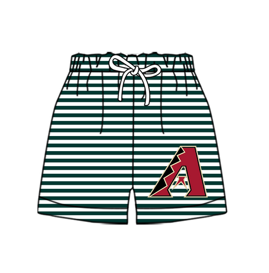 Custom moq 5 mix size milk silk summer teams Baby Green Striped Drawstring Shorts for Children Elastic Waist Kids Summer Shorts