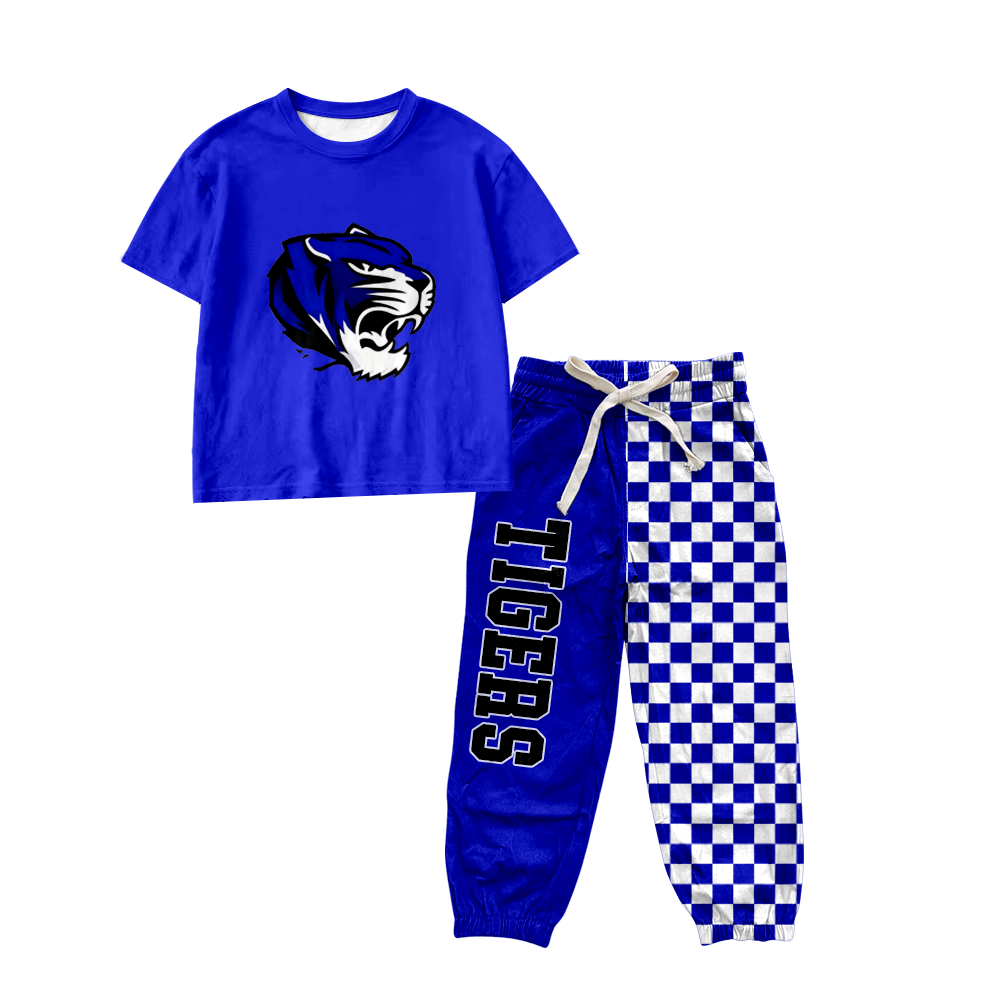 custom moq 5 mix size MSD070408 Baby Kids Short Sleeve Shirt Checked Long Pants Set
