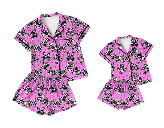 3.11 custom each style moq 5eta 4-6week Sibling Sister bow short sleeve shorts sets and adult sets match design
