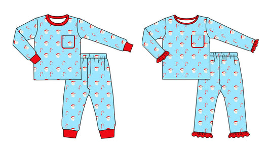 25.7.4 custom each style moq 5eta 4-6week Sibling Sisters Christmas blue baby boy long sleeve pants sets 1 adn sets 2 match family design