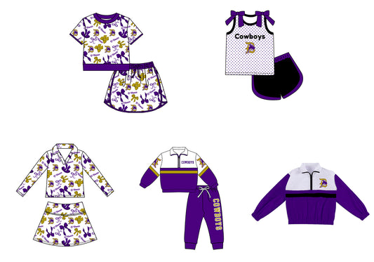 Custom moq 5 mix size milk silk summer teams Girls Purple Polka Dot Top Shorts Set Top Skirt Short Set Zipper Pullover Jogger Pants Set Pullover Tops