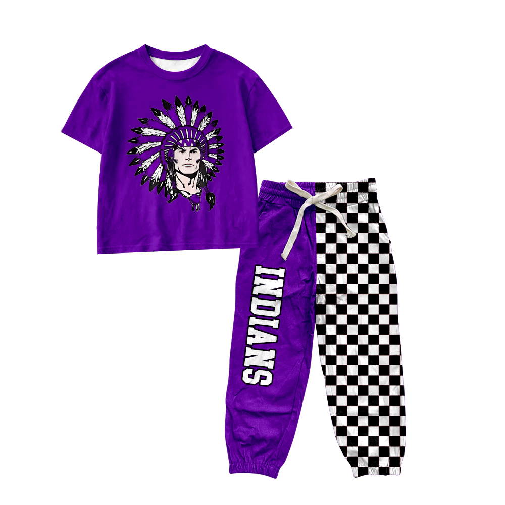 custom moq 5 mix size MSD071108 Baby Kids Short Sleeve Shirt Plaid Patchwork Long Pants Team Set