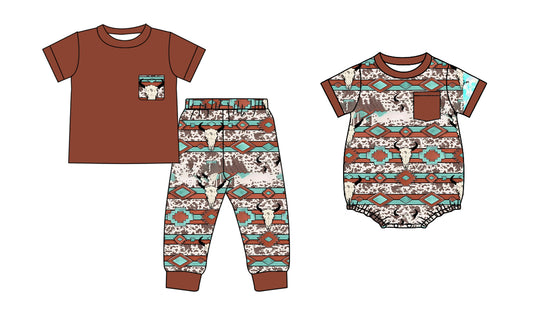 25.9.12 custom each style moq 5eta 6-8week Sibling Sisters cow head baby boy clothes short sleeve pants sets and romper match family design