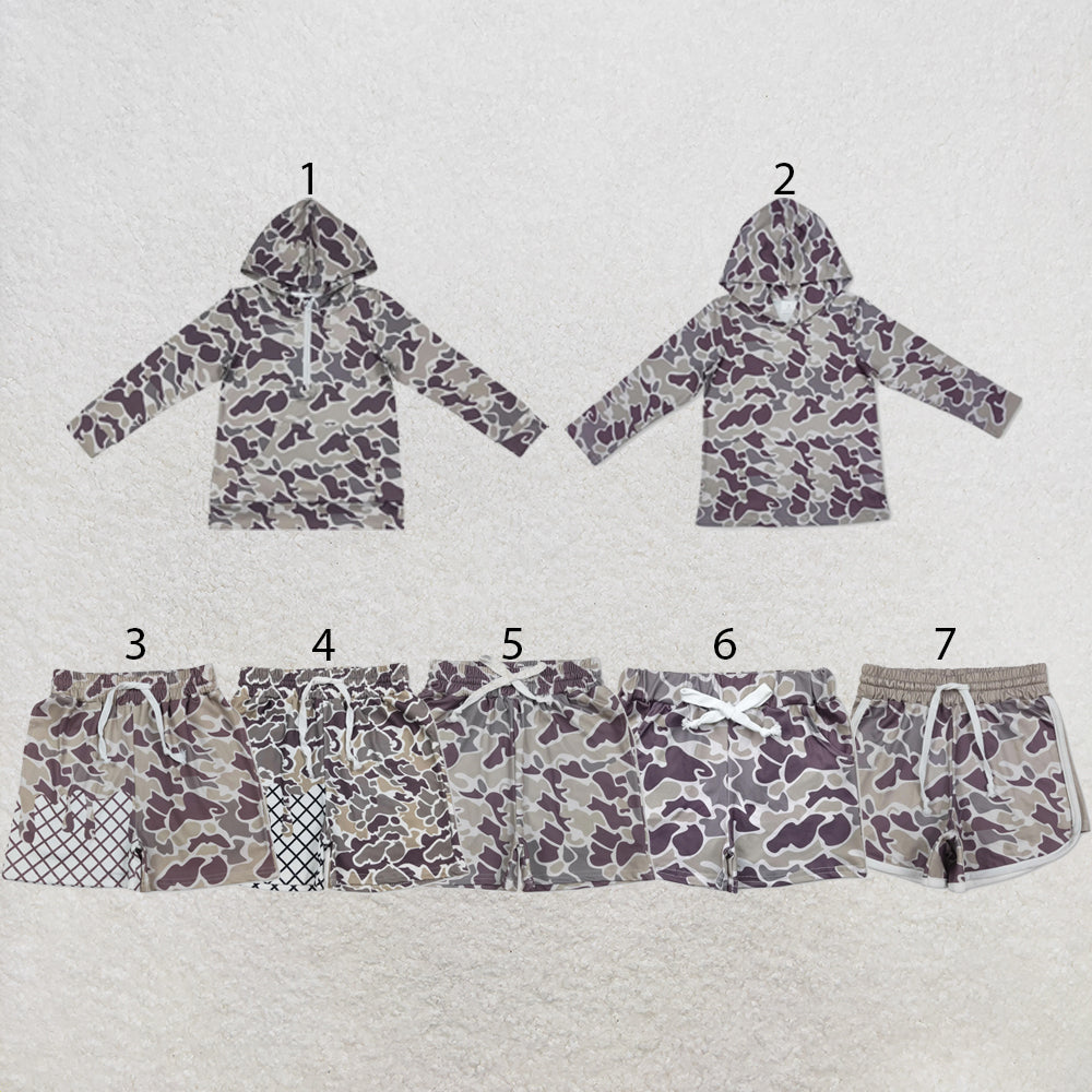 RTS NO MOQ Sibling milk silk Baby Boys Long Sleeve Camo Hoodie Top Pocket Short Set Daily Casual Clothes