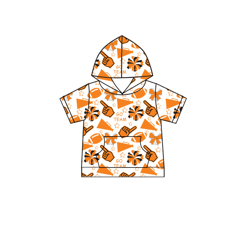 Custom moq 5 each style summer teams baby girls clothes team orange hooded long sleeve tops and short sleeve top and dress and shorts-25.6.12