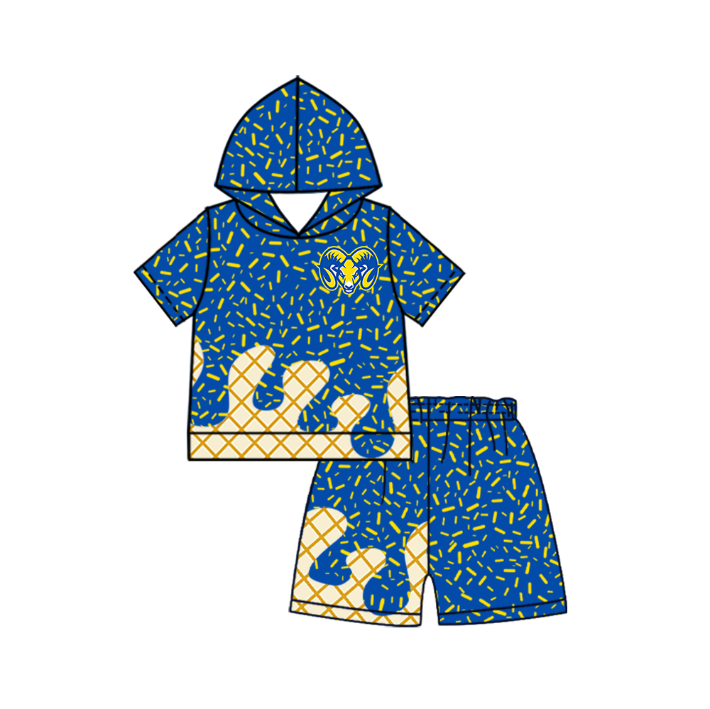 custom moq 5 mix size MSD072408 Baby Kids Sprinkles Drip Team Short Sleeve Hooded Top And Shorts Clothes Set