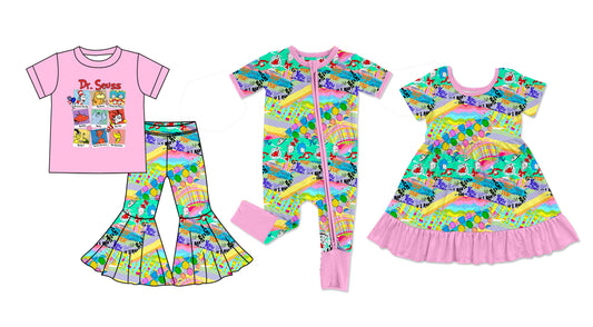 11.28 custom each style moq 5eta 4-6week Sibling Sister dr seuss baby girl sets and dress and rompers match family design