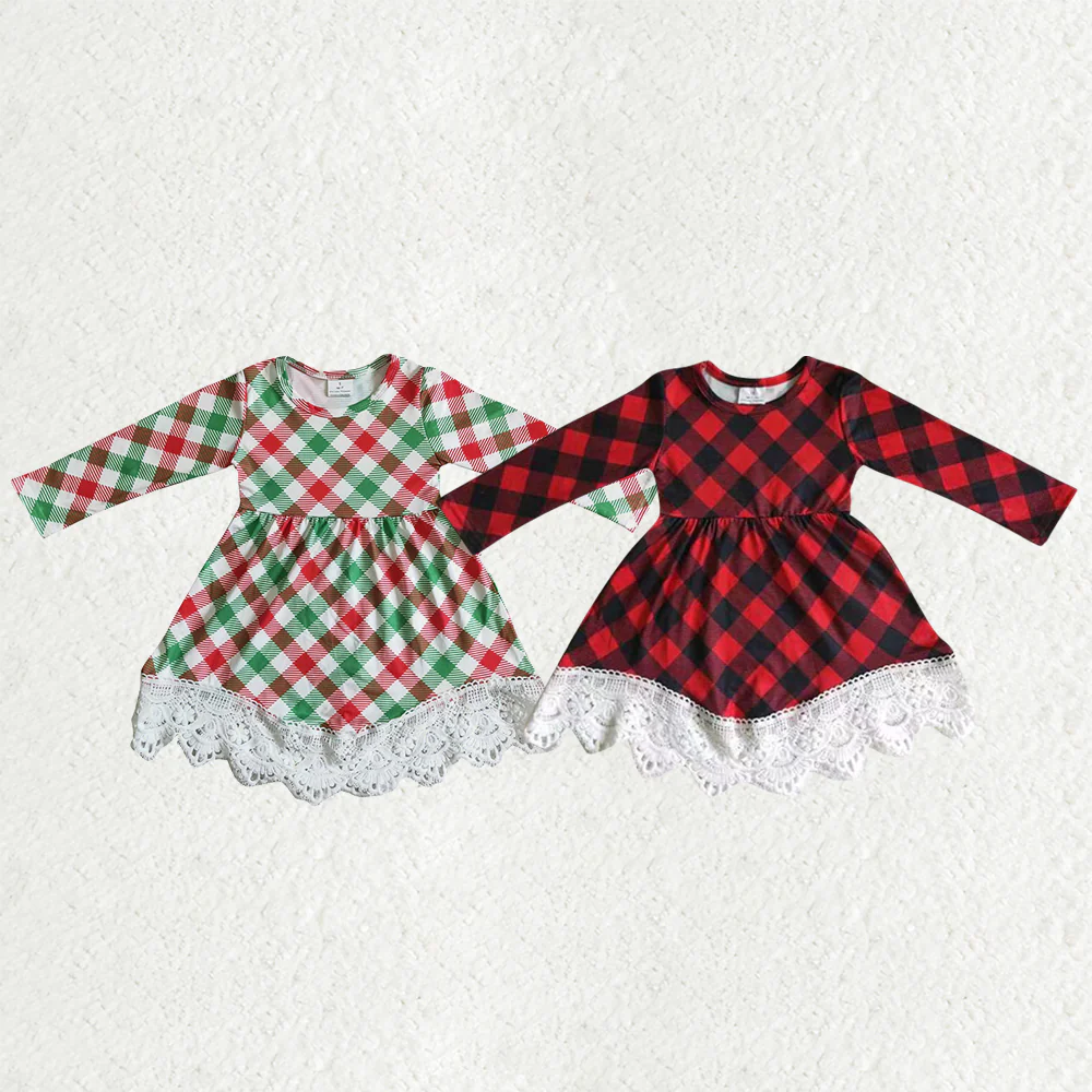 RTS NO MOQ Sibling baby girl clothes plaid long sleeve dresses