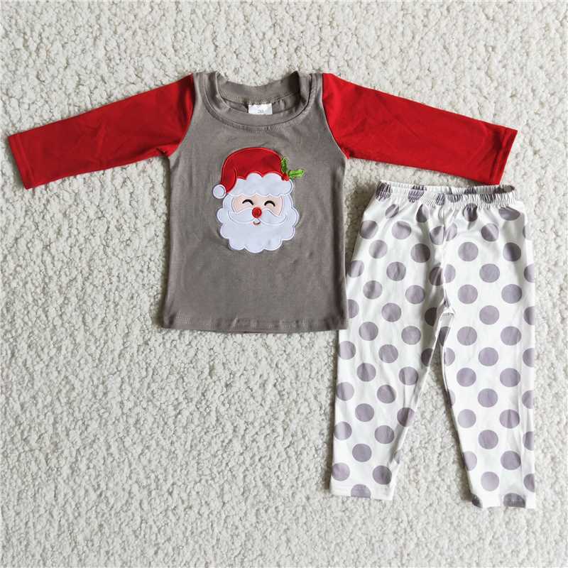RTS NO MOQ（In Stock ) 6 A20-14 Embroidered Christmas long sleeve pants set