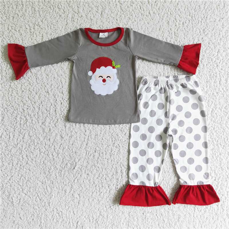 RTS NO MOQ（In Stock) 6 A24-14 Embroidered Christmas Long Sleeve Pants Set