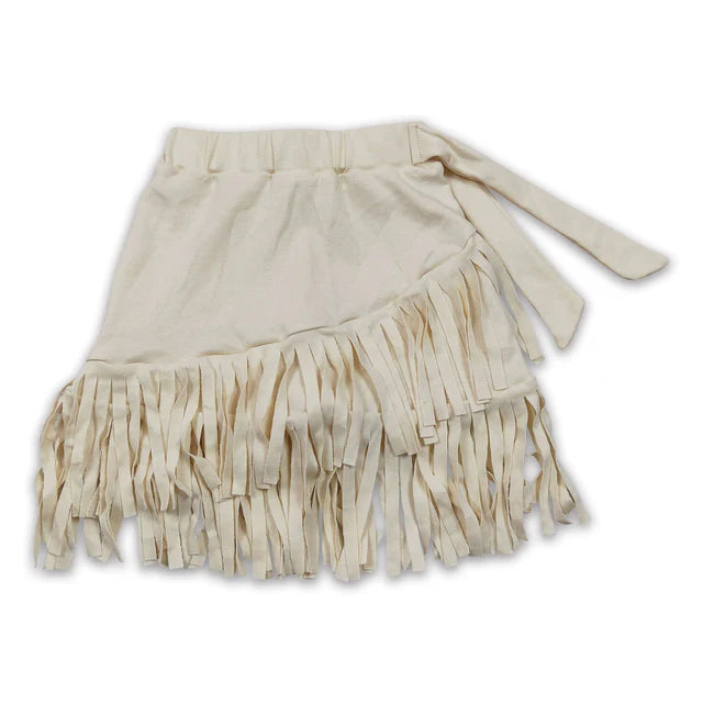 RTS NO MOQ Sibling Baby Girls Thick fabric Stripe Tassel Ruffle Skirts