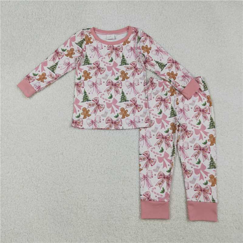 Baby Girls Christmas Gingerbread Collection - Pink Trim Lounge Set & Ruffle Flare Pant Set