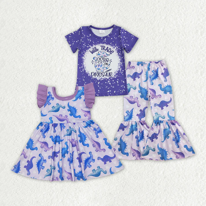 RTS NO MOQ Dinosaur short-sleeved dress and short-sleeved pants set